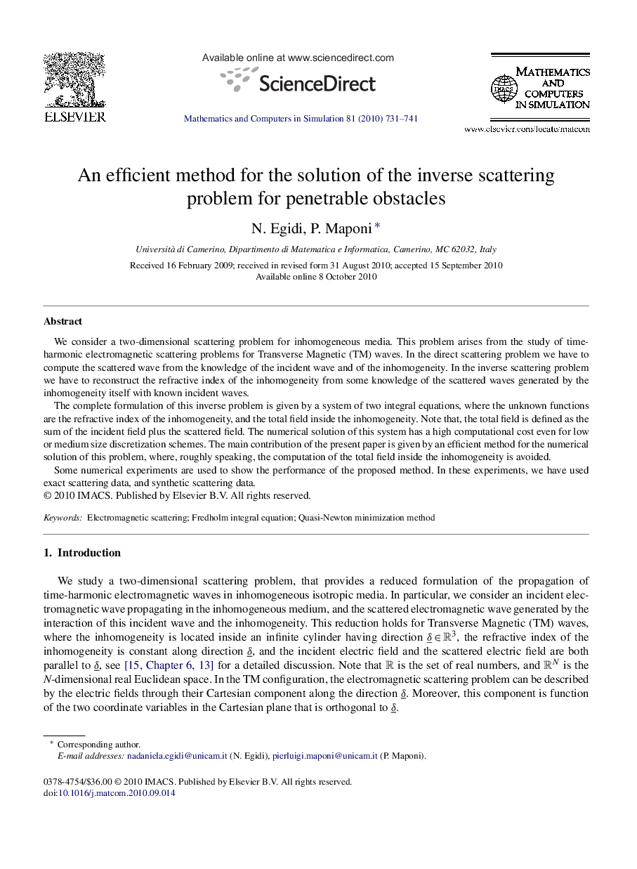 An efficient method for the solution of the inverse scattering problem for penetrable obstacles