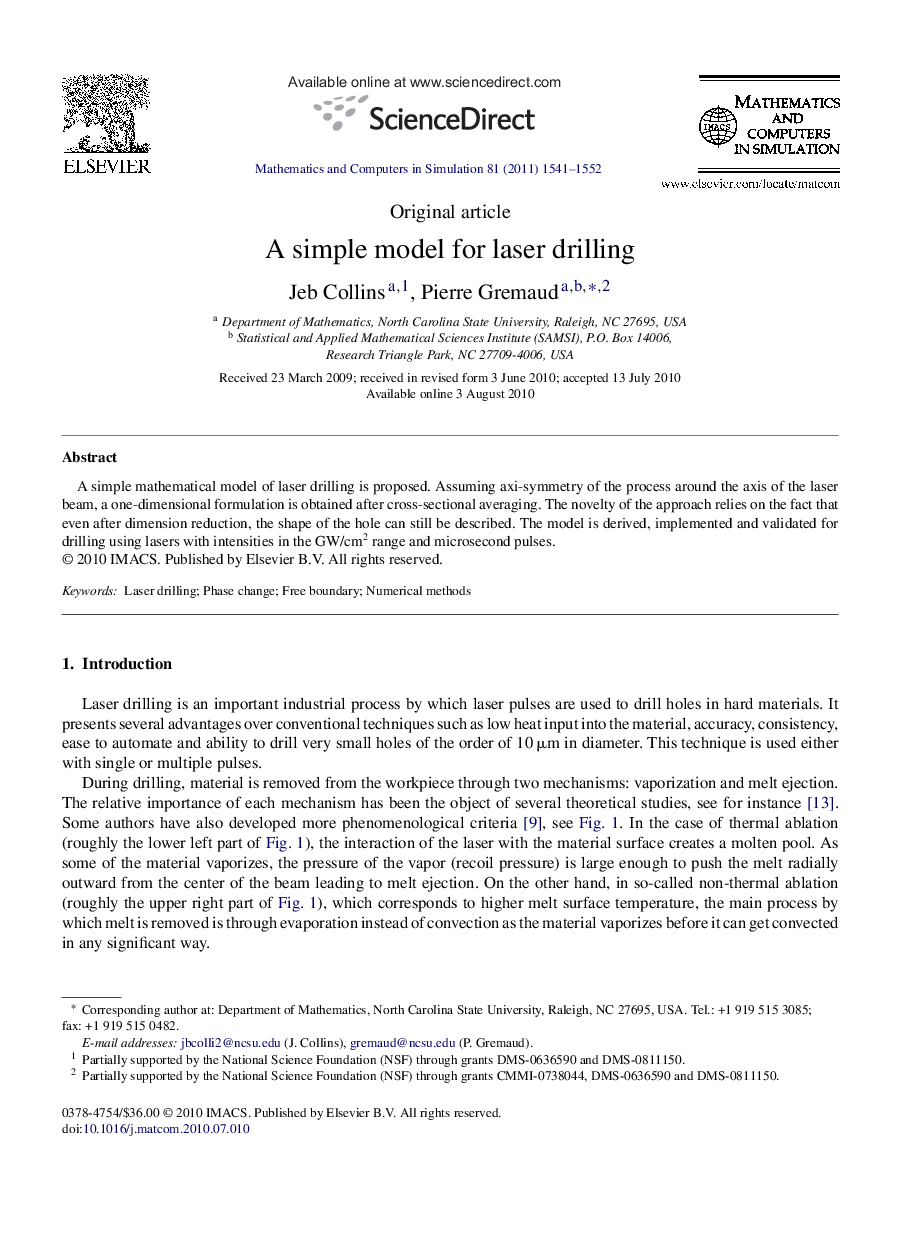 A simple model for laser drilling