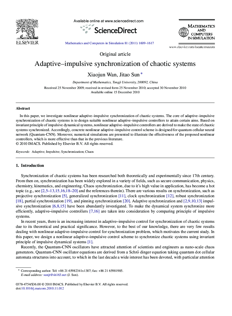 Adaptive–impulsive synchronization of chaotic systems
