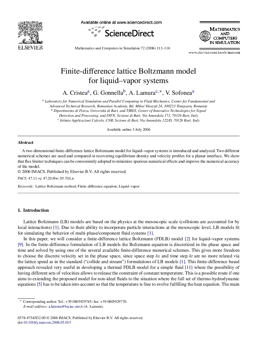 Finite-difference lattice Boltzmann model for liquid–vapor systems