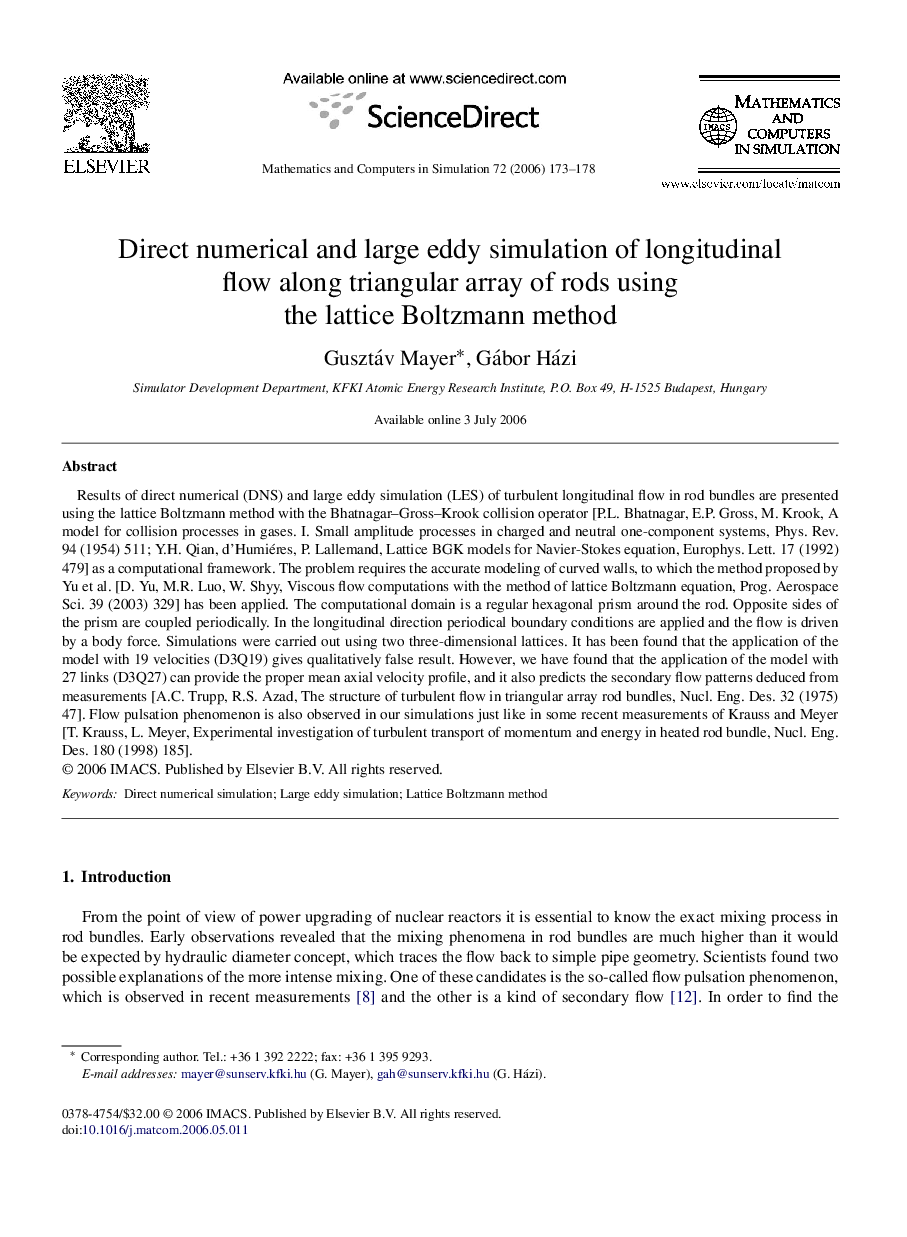 Direct numerical and large eddy simulation of longitudinal flow along triangular array of rods using the lattice Boltzmann method