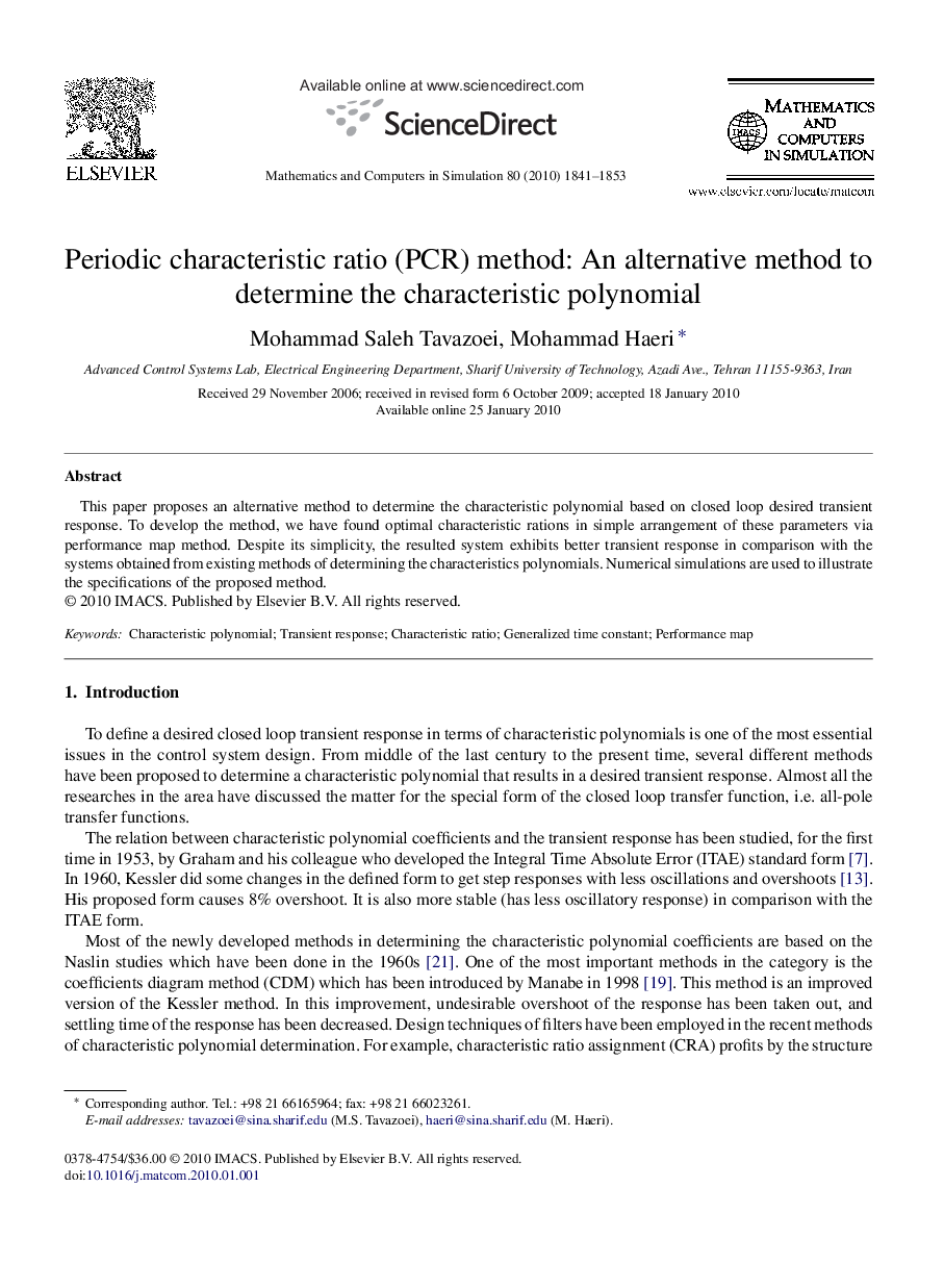 Periodic characteristic ratio (PCR) method: An alternative method to determine the characteristic polynomial