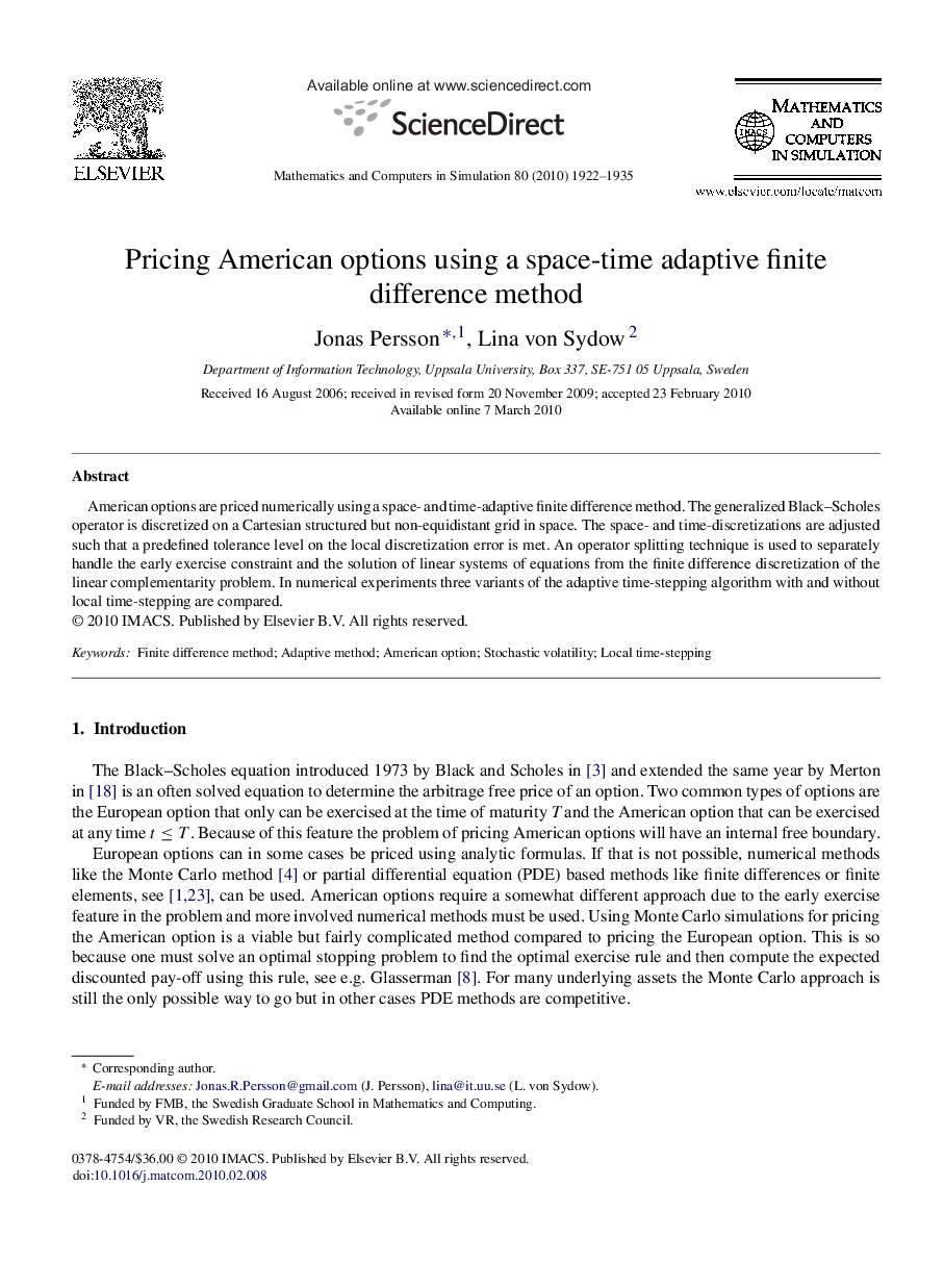 Pricing American options using a space-time adaptive finite difference method