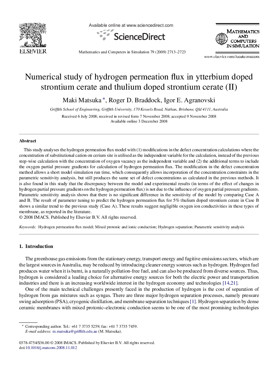 Numerical study of hydrogen permeation flux in ytterbium doped strontium cerate and thulium doped strontium cerate (II)