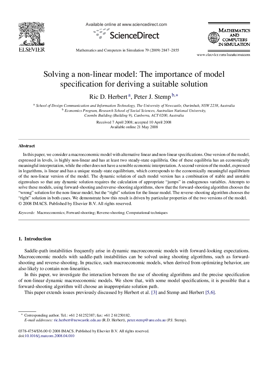 Solving a non-linear model: The importance of model specification for deriving a suitable solution