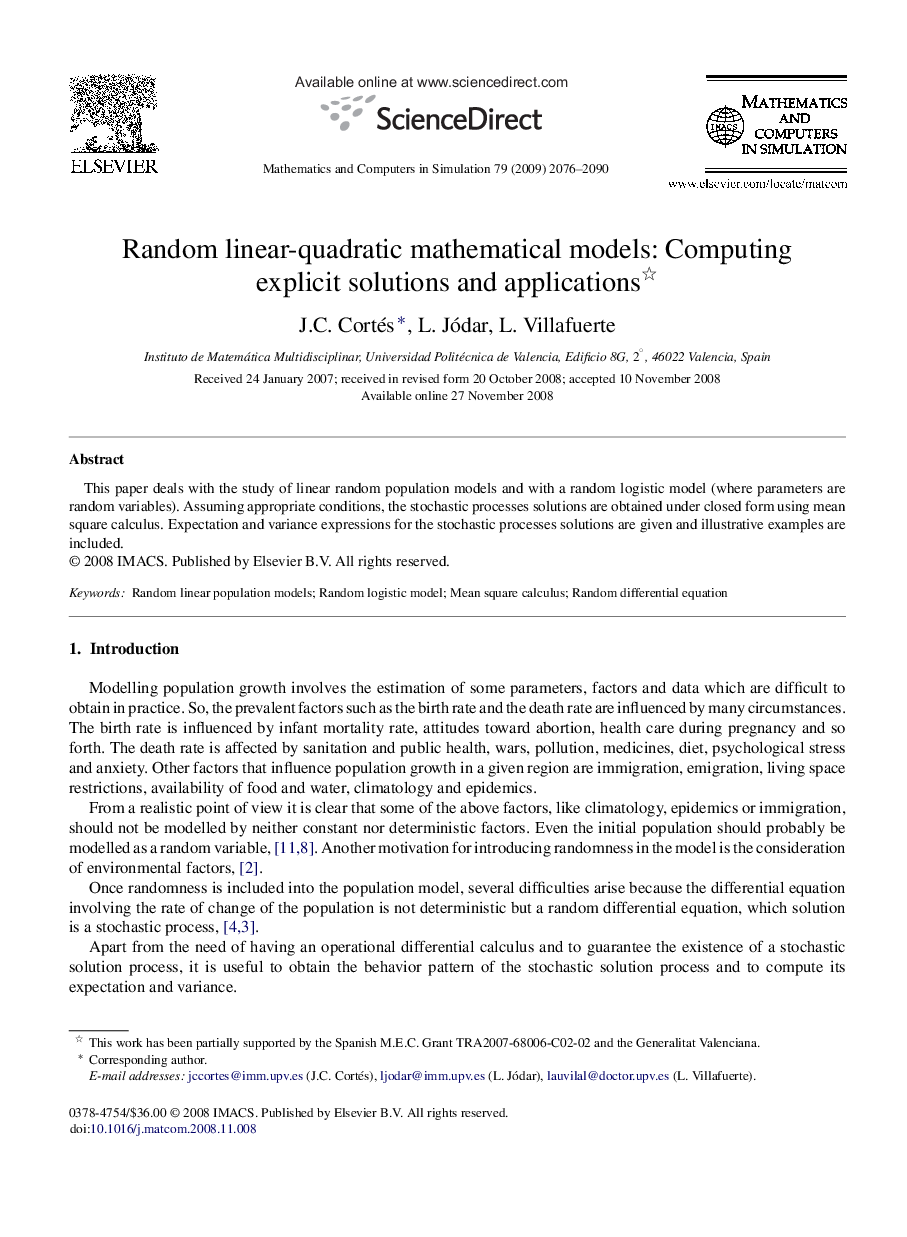 Random linear-quadratic mathematical models: Computing explicit solutions and applications 