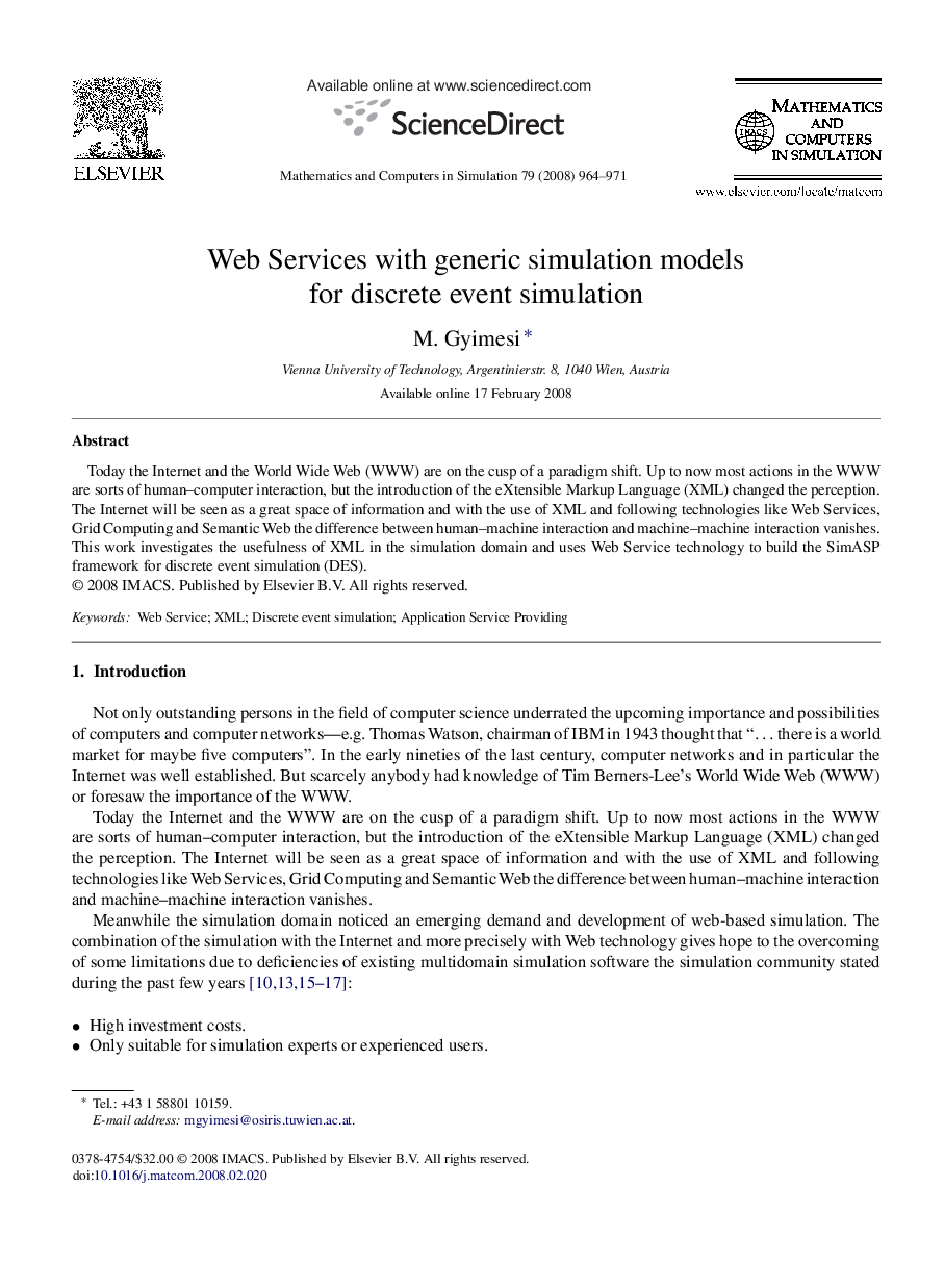 Web Services with generic simulation models for discrete event simulation