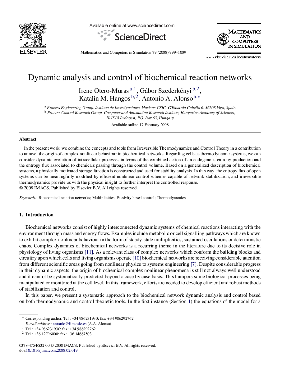 Dynamic analysis and control of biochemical reaction networks