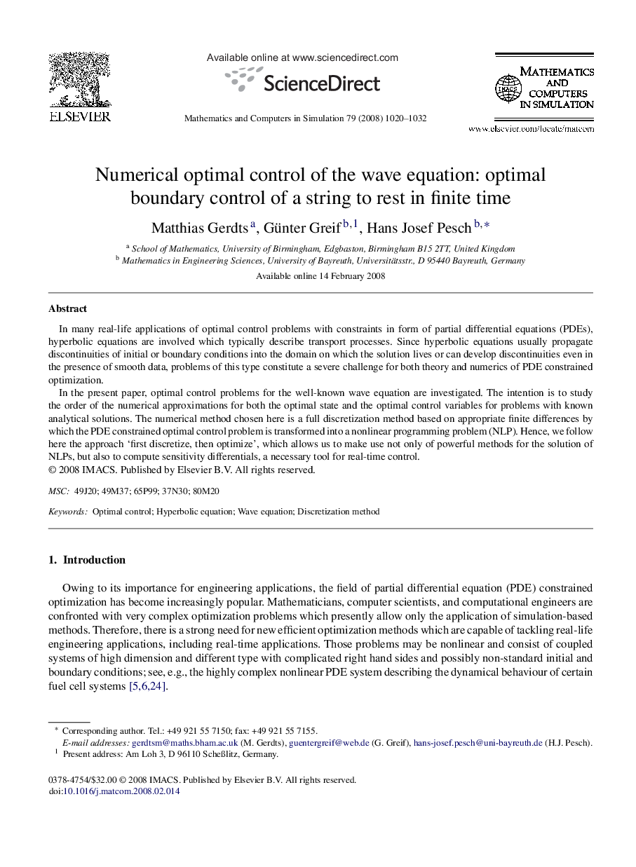 Numerical optimal control of the wave equation: optimal boundary control of a string to rest in finite time