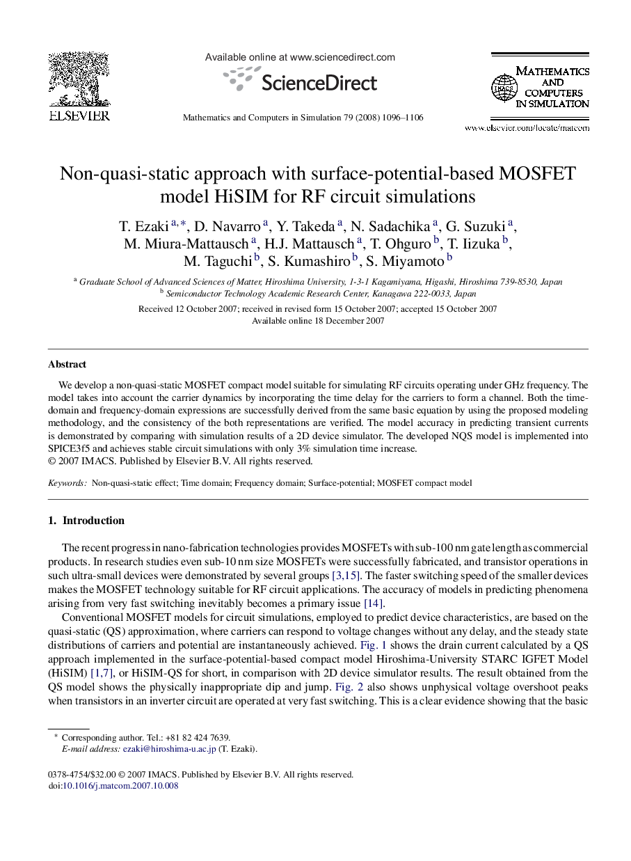 Non-quasi-static approach with surface-potential-based MOSFET model HiSIM for RF circuit simulations