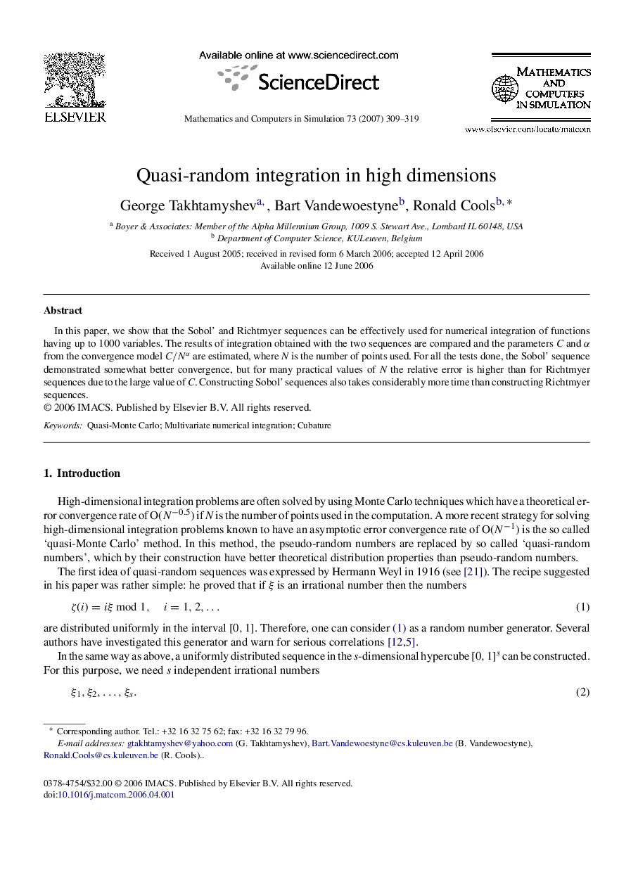 Quasi-random integration in high dimensions