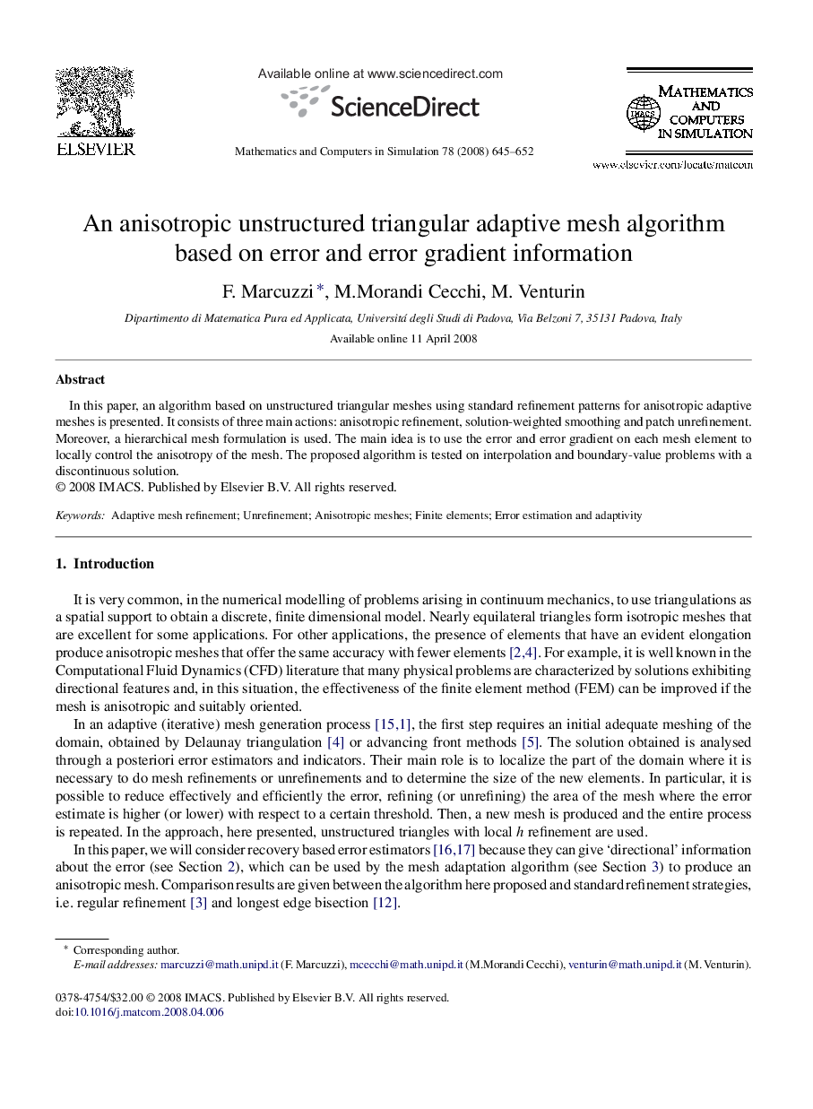 An anisotropic unstructured triangular adaptive mesh algorithm based on error and error gradient information