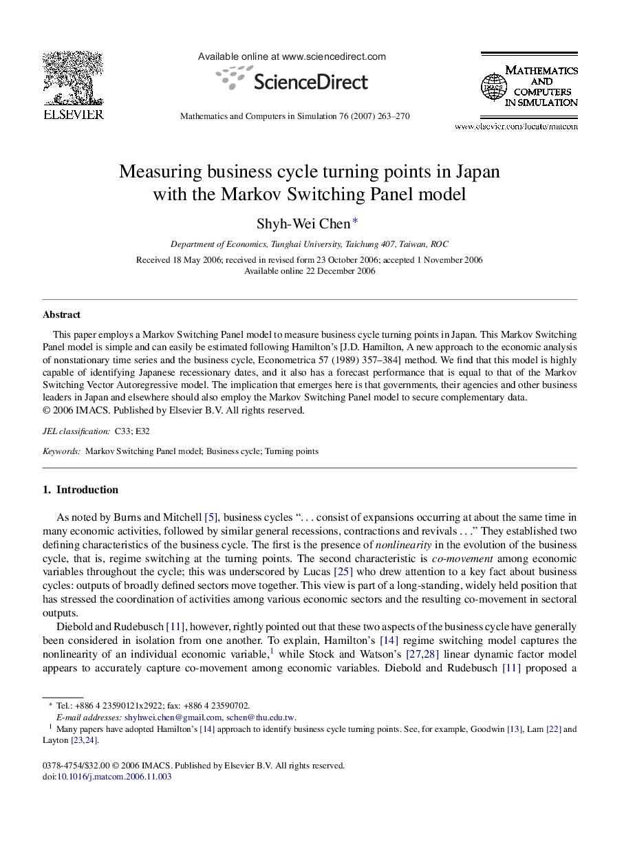 Measuring business cycle turning points in Japan with the Markov Switching Panel model