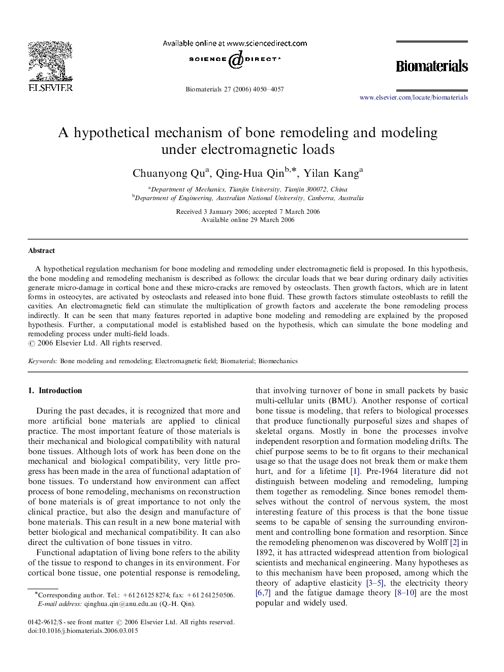 A hypothetical mechanism of bone remodeling and modeling under electromagnetic loads