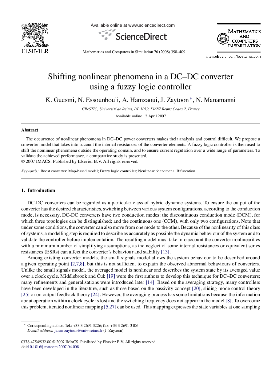 Shifting nonlinear phenomena in a DC–DC converter using a fuzzy logic controller