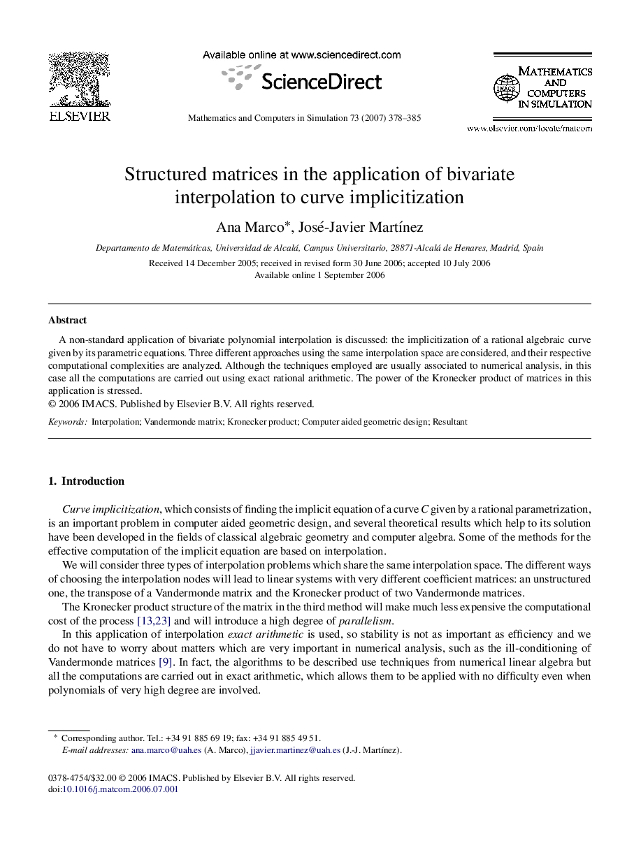 Structured matrices in the application of bivariate interpolation to curve implicitization