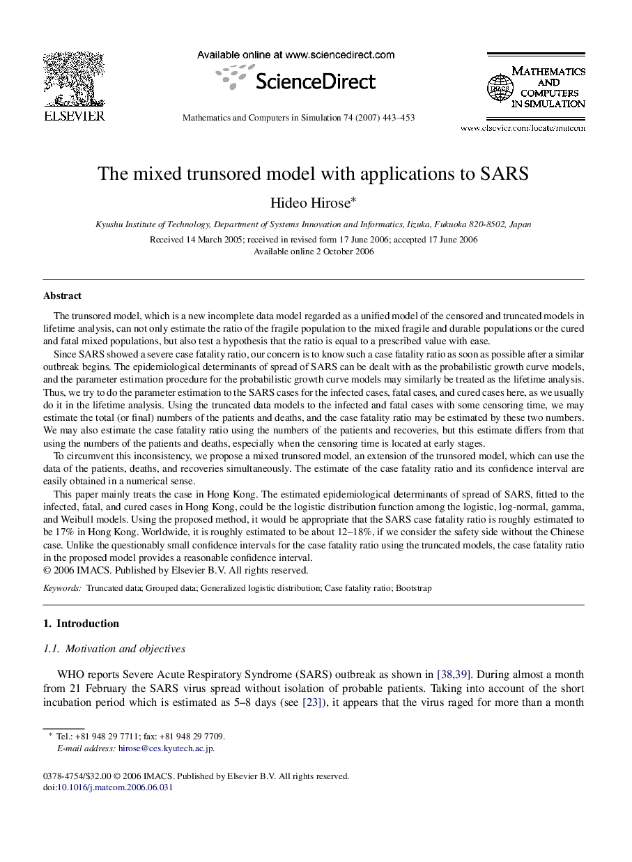 The mixed trunsored model with applications to SARS