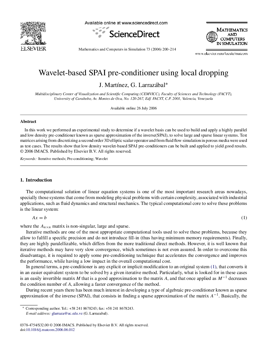 Wavelet-based SPAI pre-conditioner using local dropping