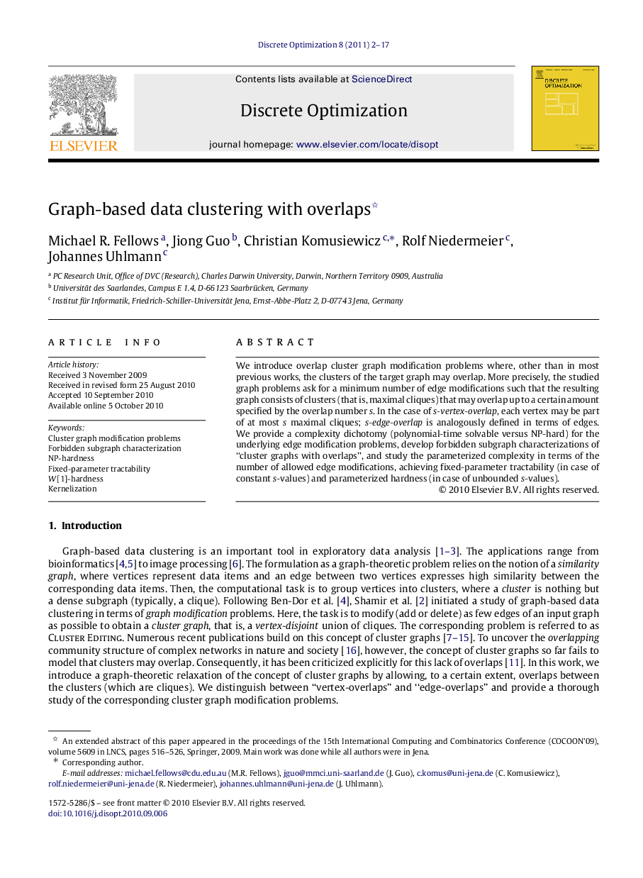 Graph-based data clustering with overlaps 