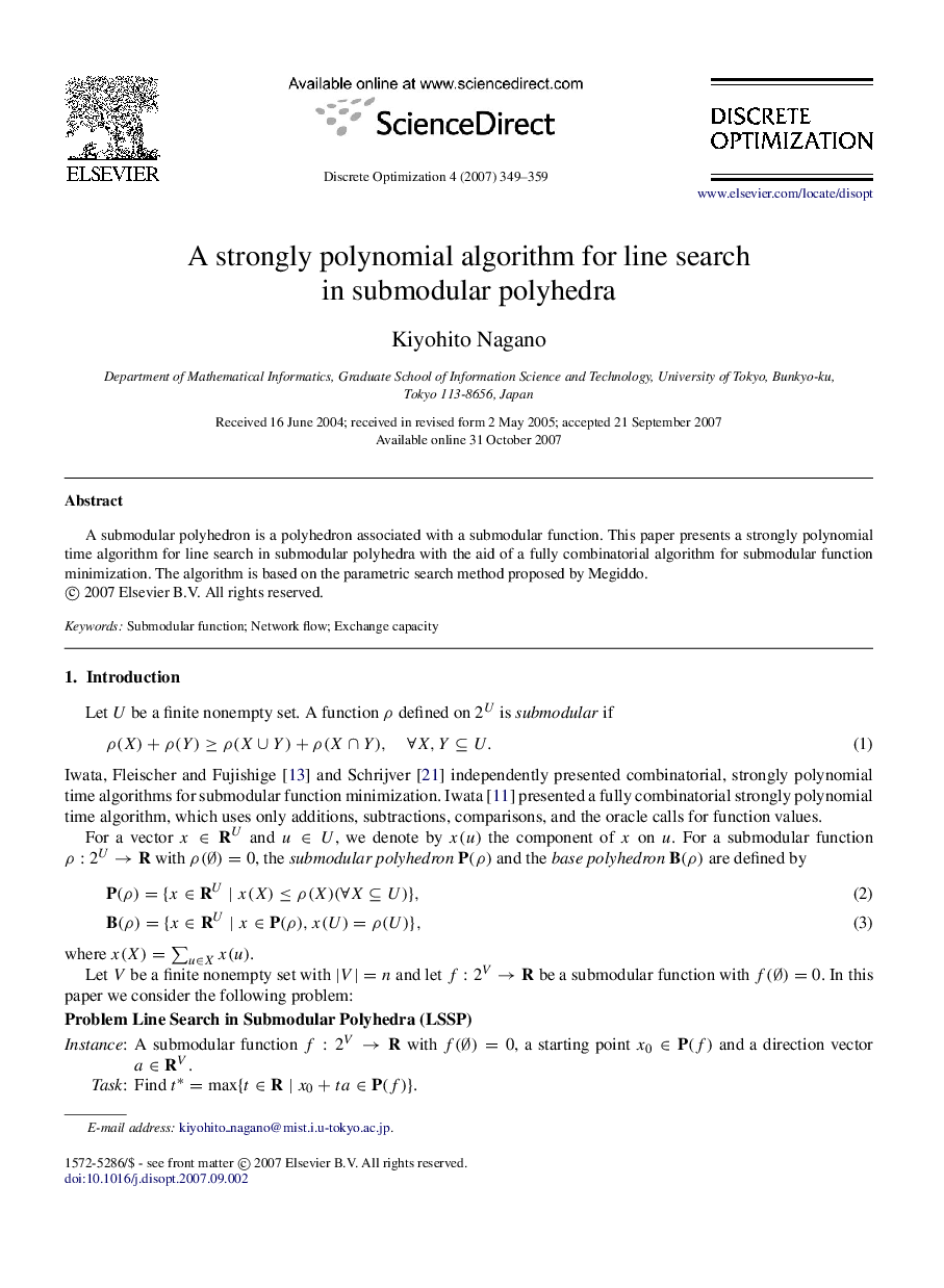 A strongly polynomial algorithm for line search in submodular polyhedra