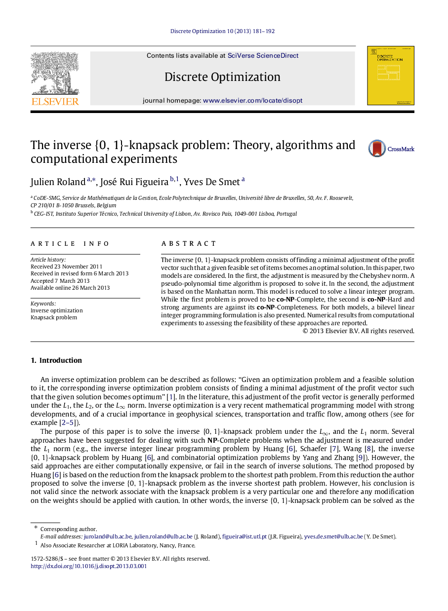 The inverse {0,1}{0,1}-knapsack problem: Theory, algorithms and computational experiments