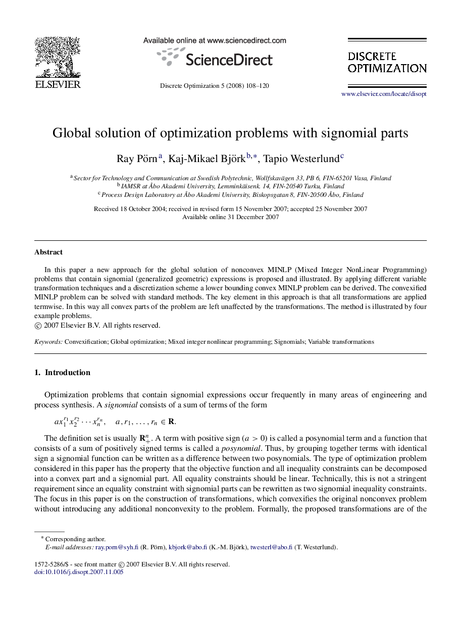 Global solution of optimization problems with signomial parts