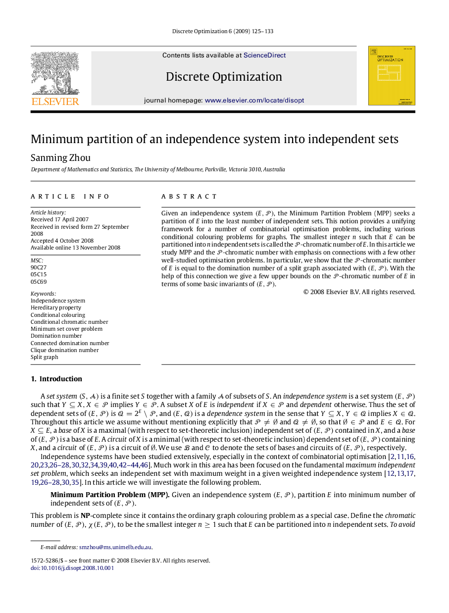 Minimum partition of an independence system into independent sets