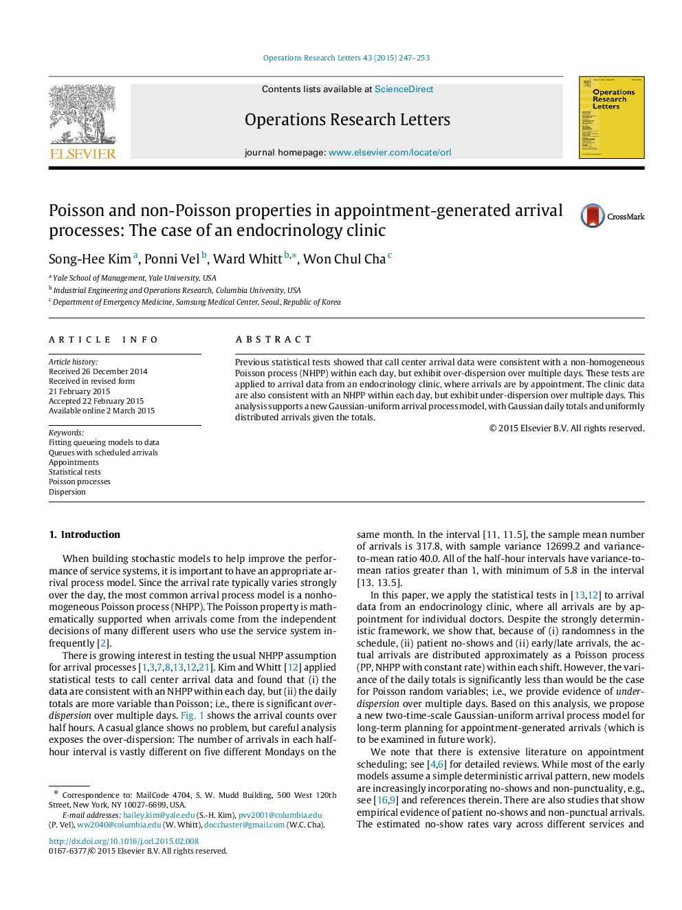 Poisson and non-Poisson properties in appointment-generated arrival processes: The case of an endocrinology clinic