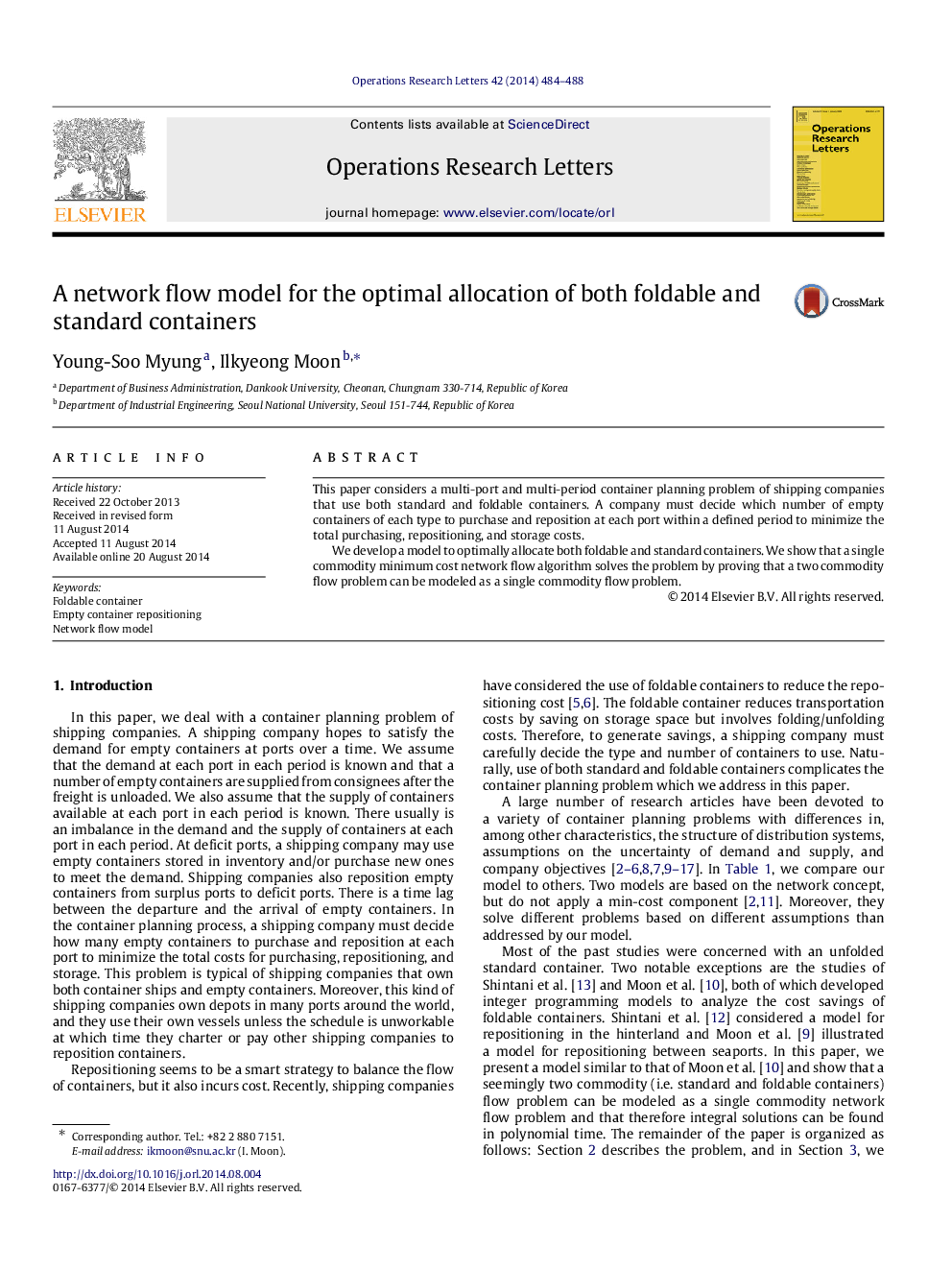 A network flow model for the optimal allocation of both foldable and standard containers