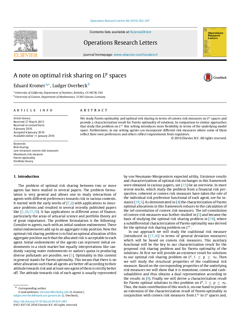 A note on optimal risk sharing on LpLp spaces