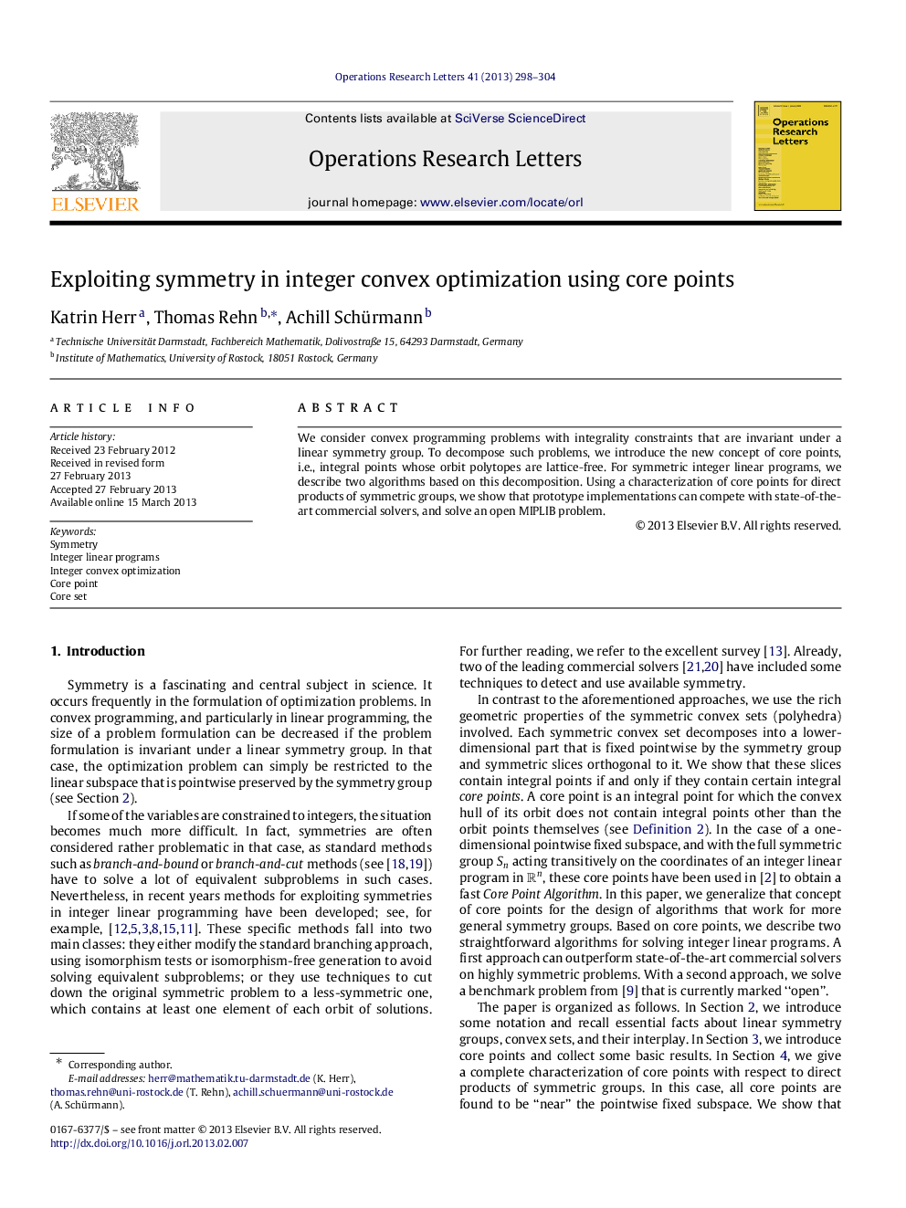 Exploiting symmetry in integer convex optimization using core points