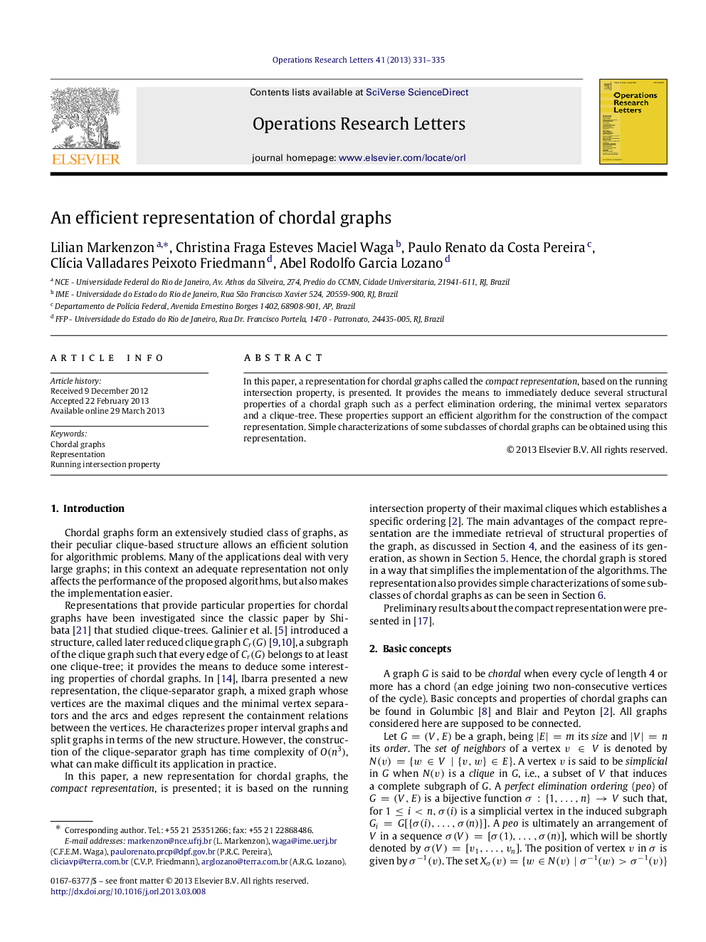 An efficient representation of chordal graphs