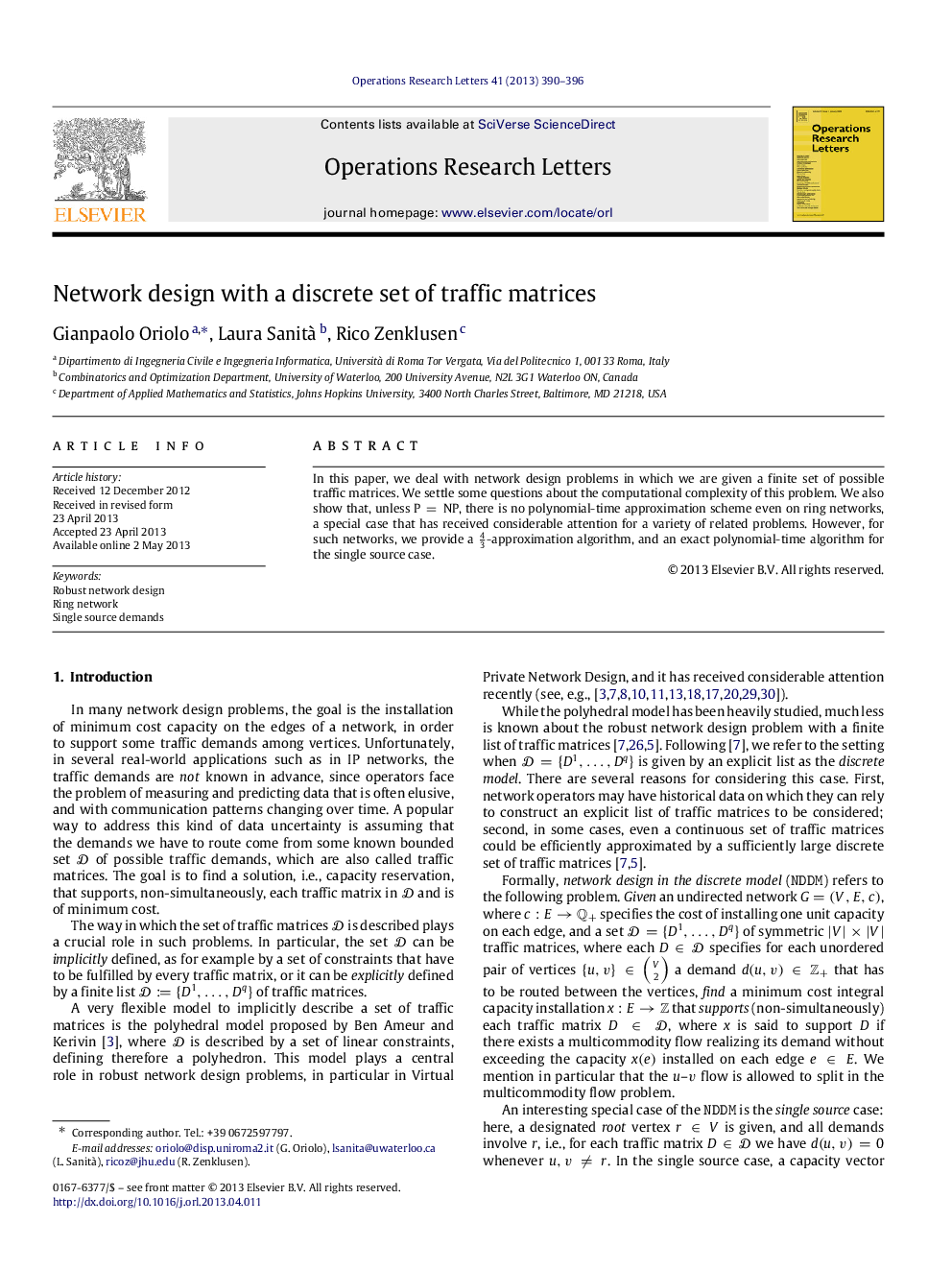 Network design with a discrete set of traffic matrices