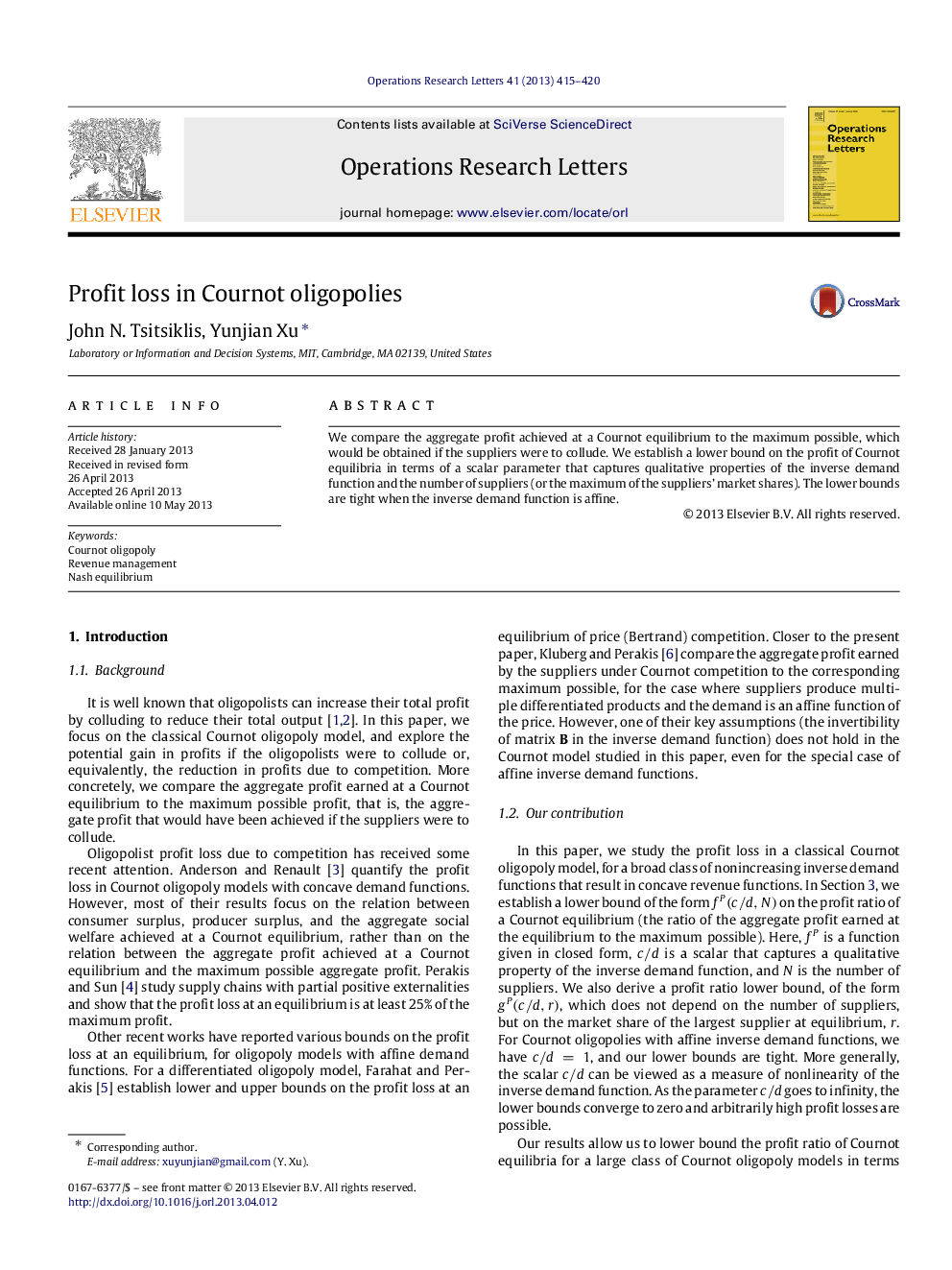 Profit loss in Cournot oligopolies