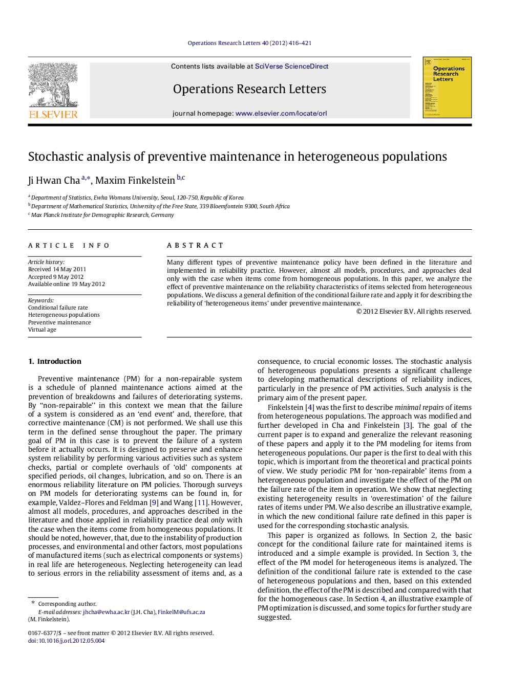 Stochastic analysis of preventive maintenance in heterogeneous populations