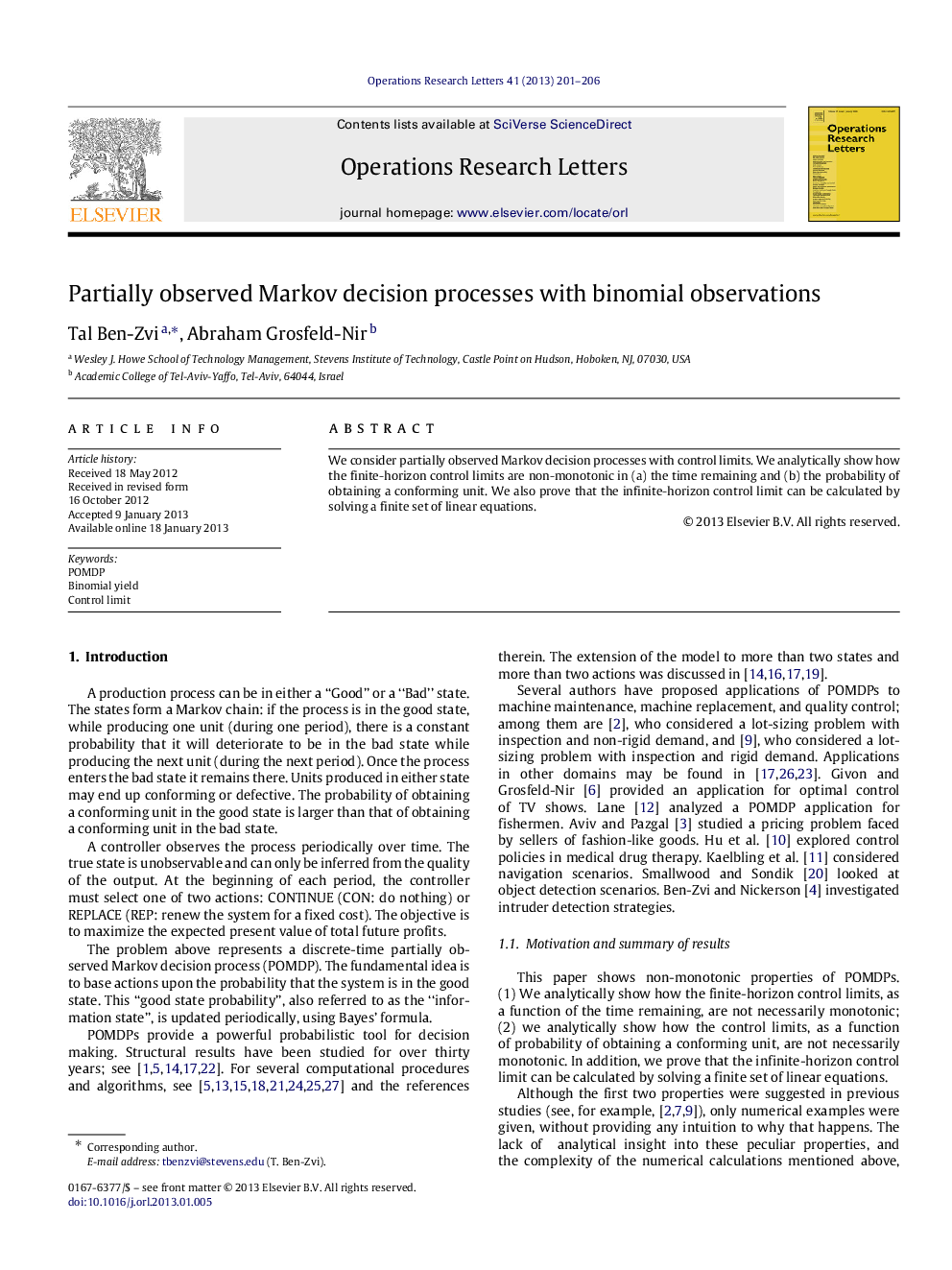 Partially observed Markov decision processes with binomial observations