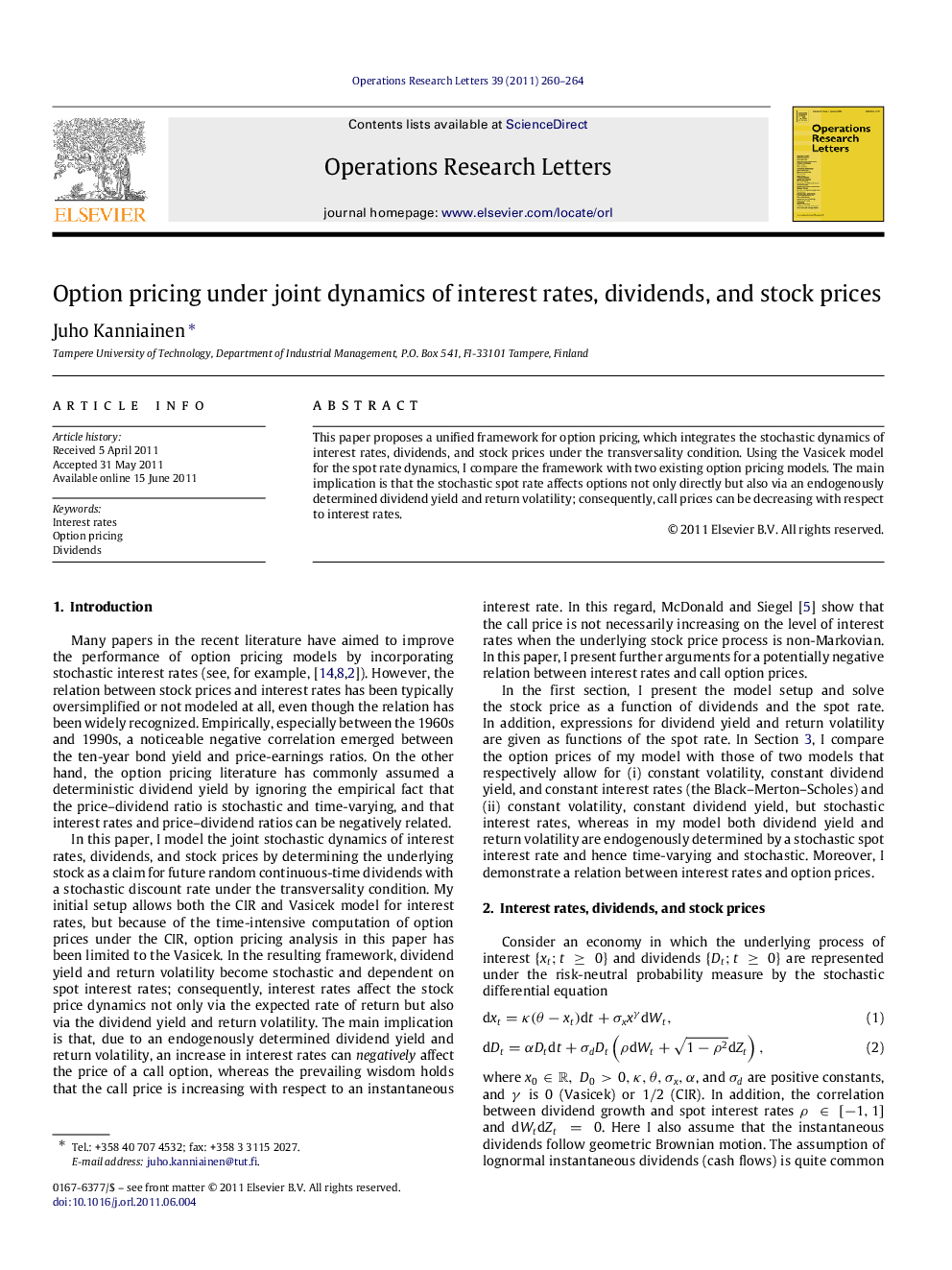 Option pricing under joint dynamics of interest rates, dividends, and stock prices