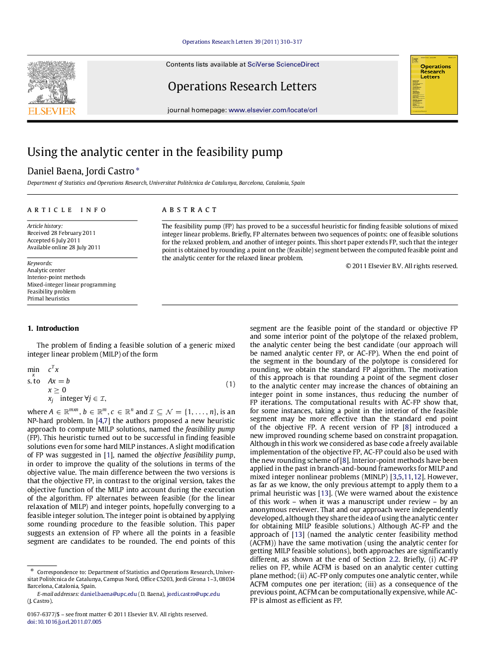 Using the analytic center in the feasibility pump