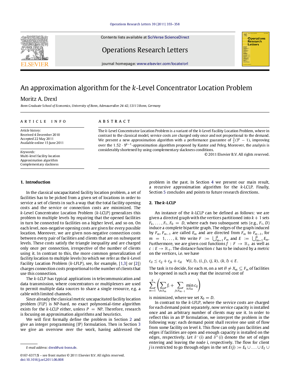 An approximation algorithm for the kk-Level Concentrator Location Problem