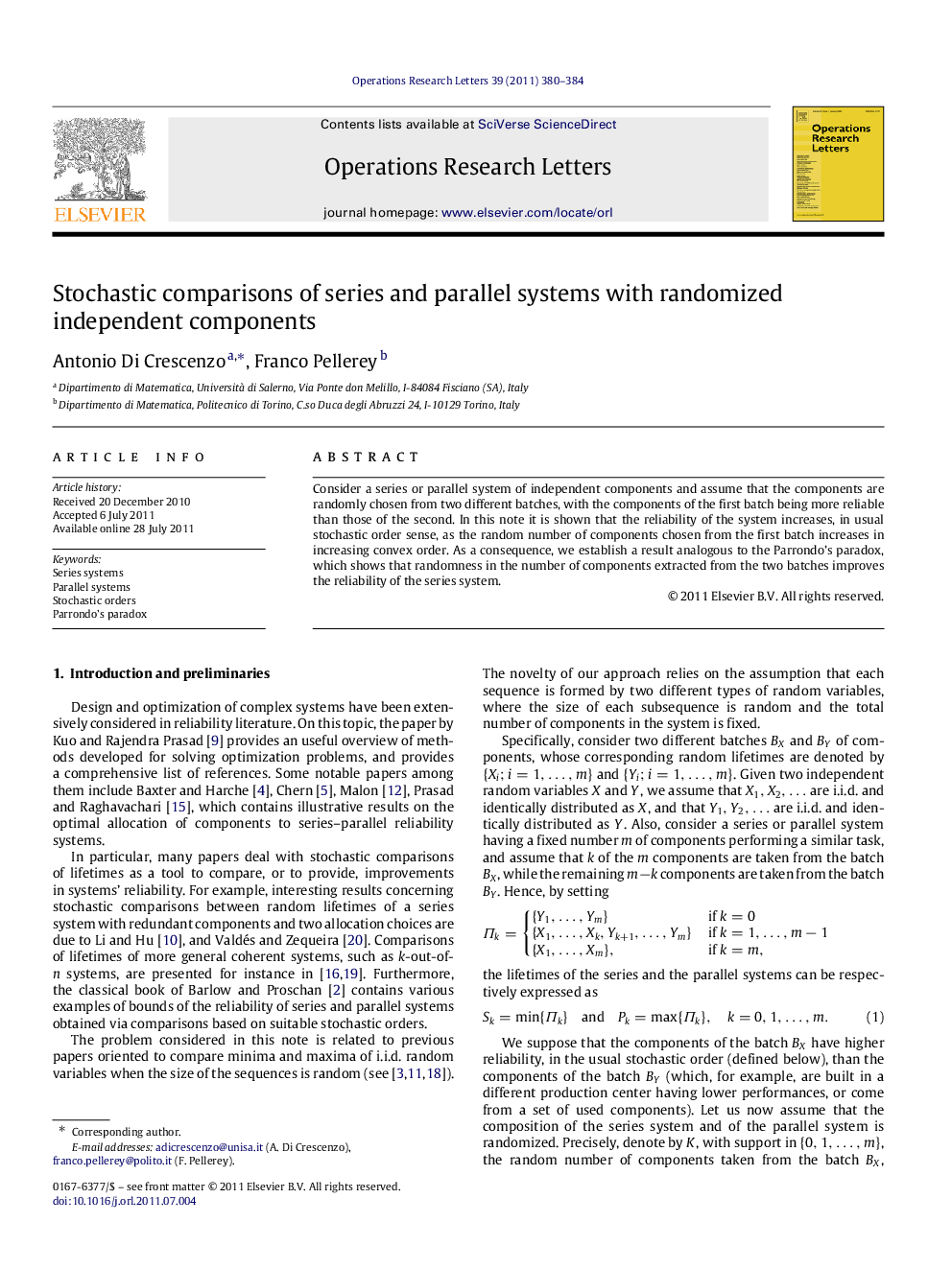 Stochastic comparisons of series and parallel systems with randomized independent components