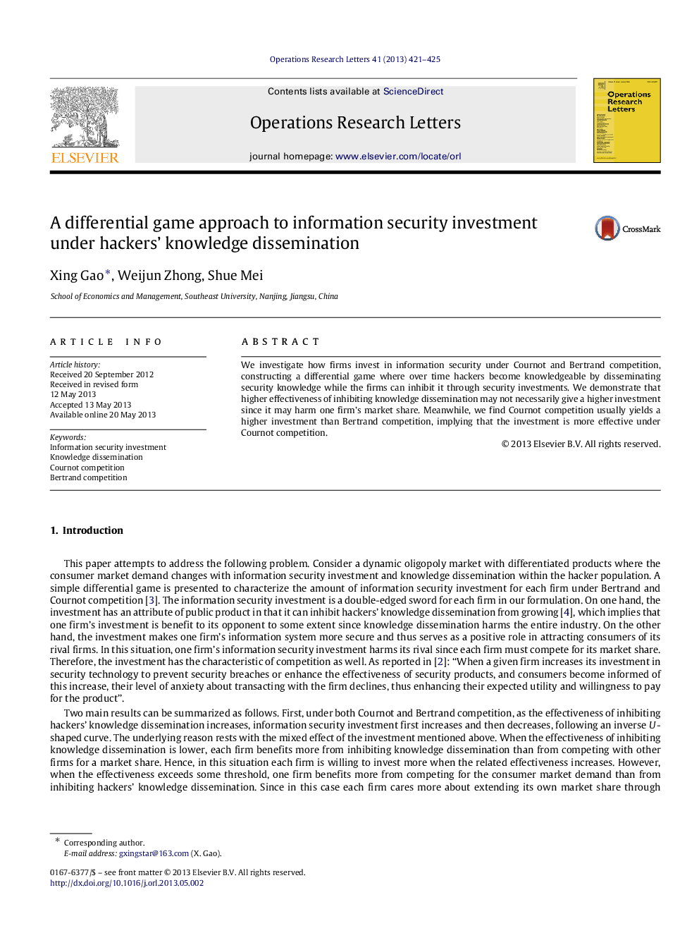 A differential game approach to information security investment under hackers’ knowledge dissemination