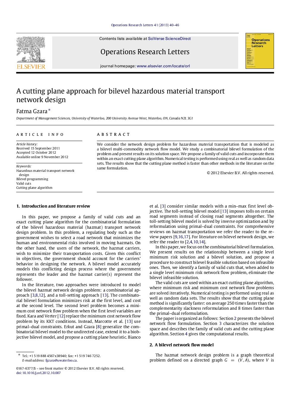 A cutting plane approach for bilevel hazardous material transport network design