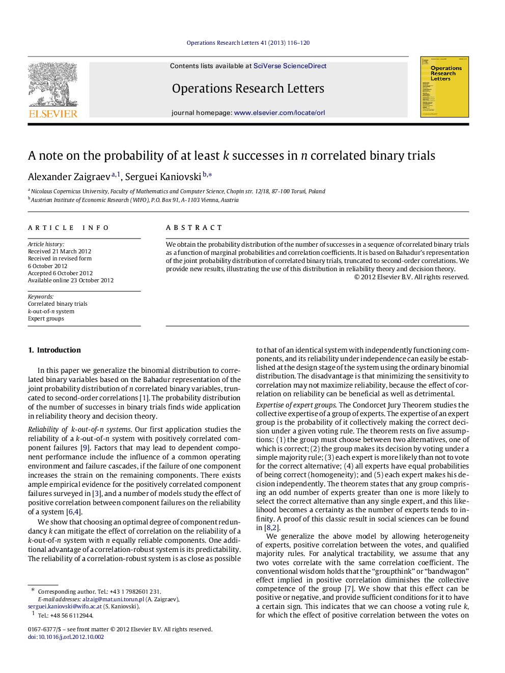 A note on the probability of at least k successes in n correlated binary trials