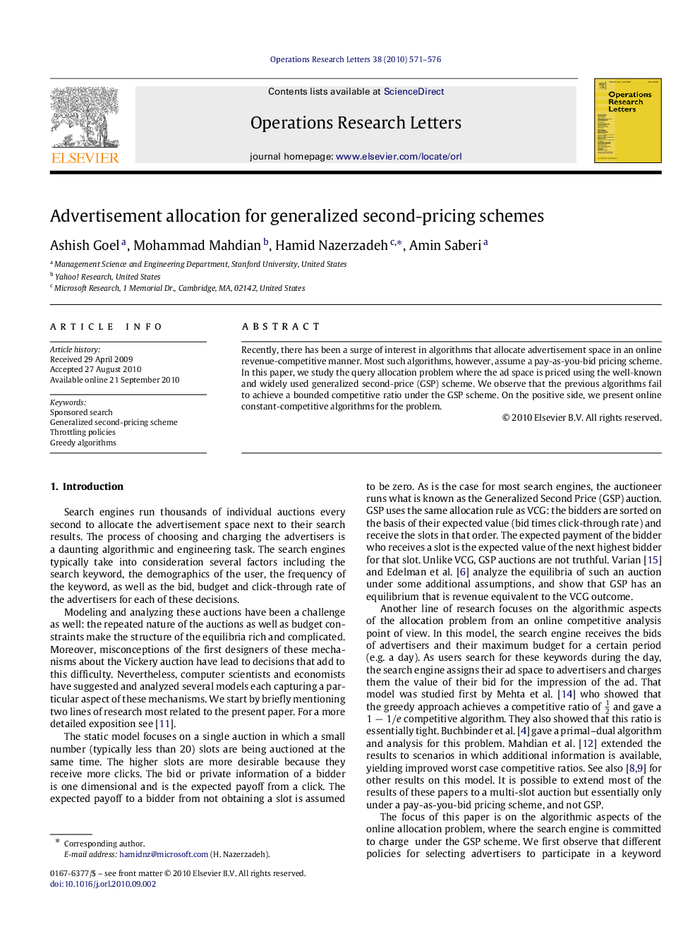 Advertisement allocation for generalized second-pricing schemes