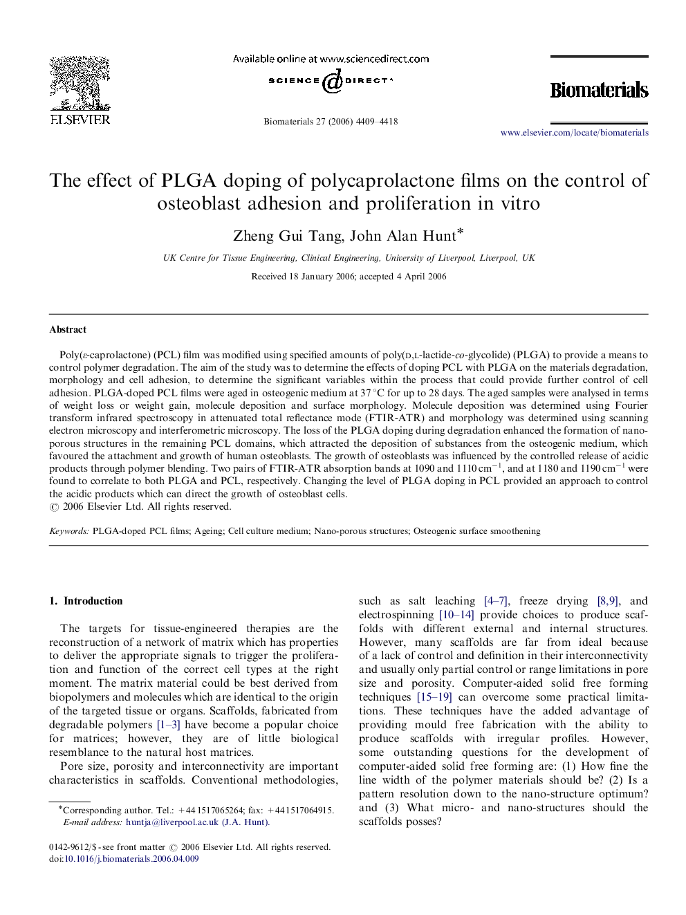 The effect of PLGA doping of polycaprolactone films on the control of osteoblast adhesion and proliferation in vitro