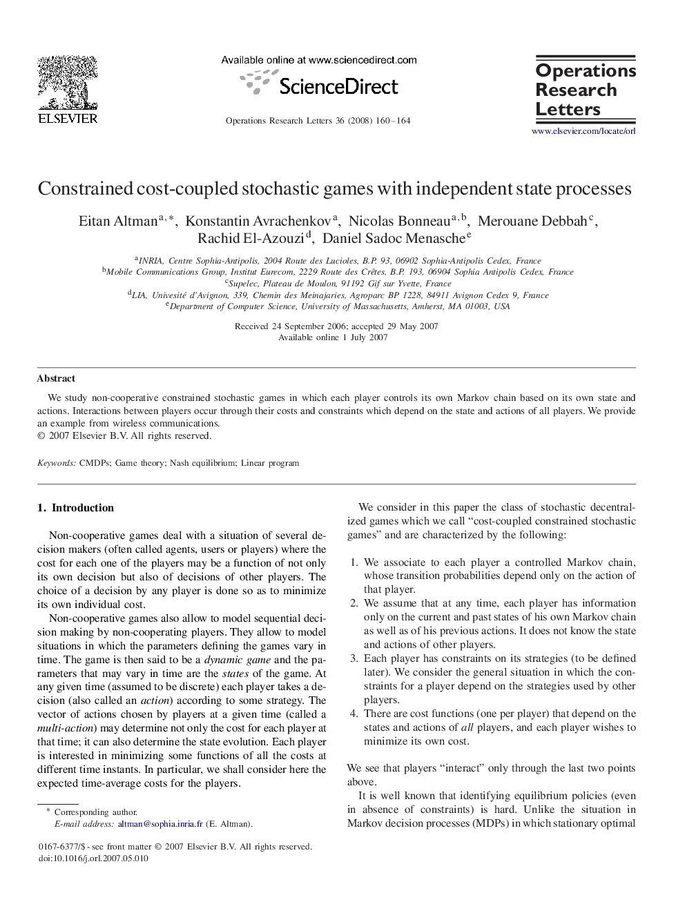 Constrained cost-coupled stochastic games with independent state processes