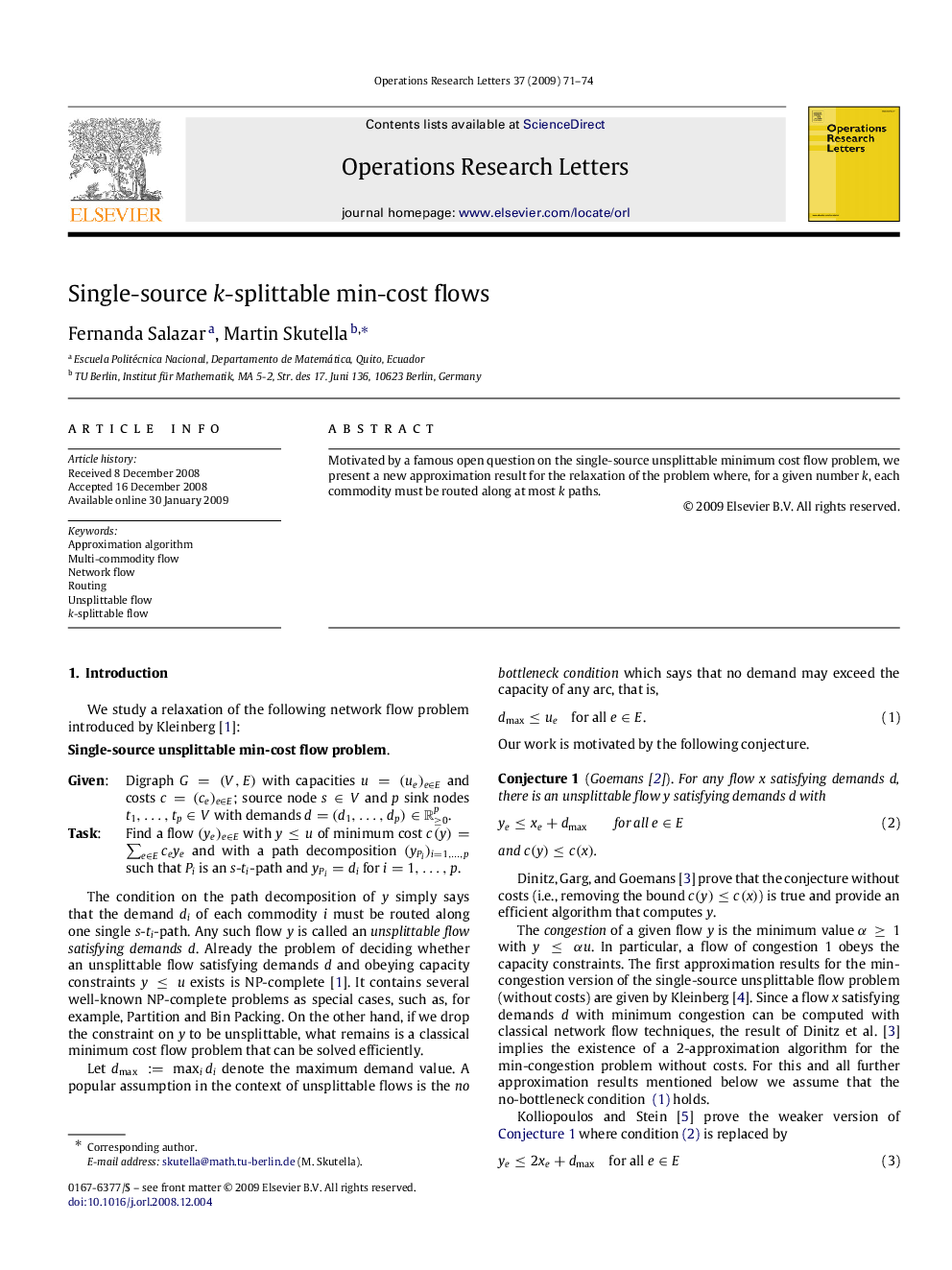 Single-source k-splittable min-cost flows