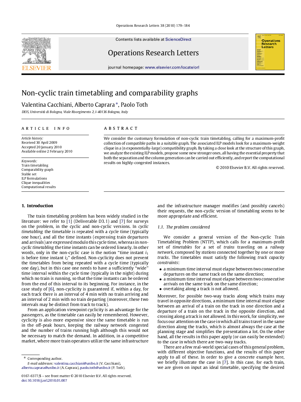 Non-cyclic train timetabling and comparability graphs