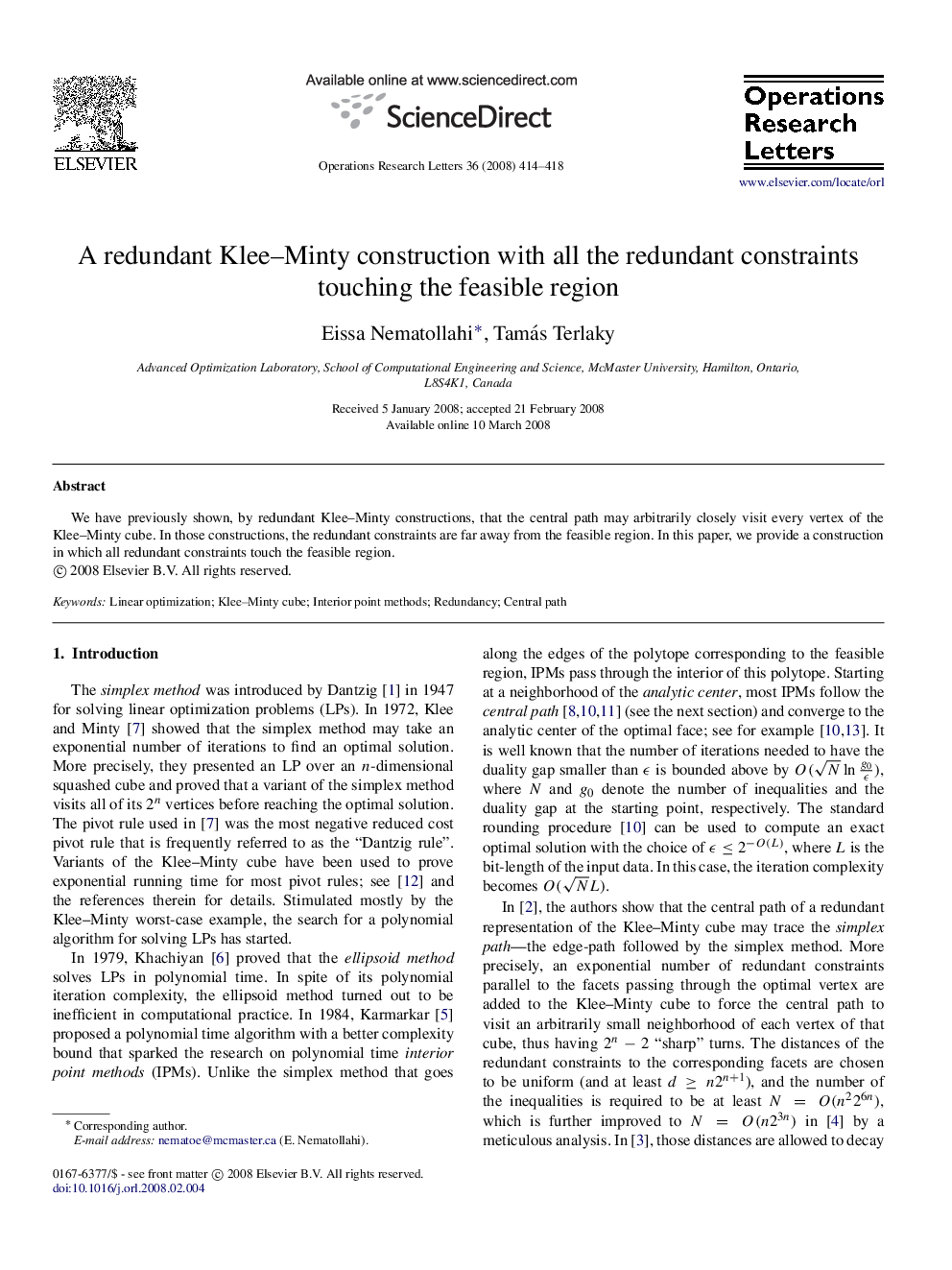 A redundant Klee-Minty construction with all the redundant constraints touching the feasible region