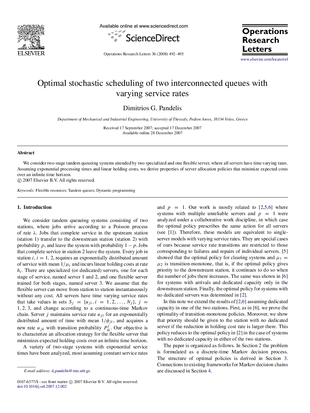 Optimal stochastic scheduling of two interconnected queues with varying service rates